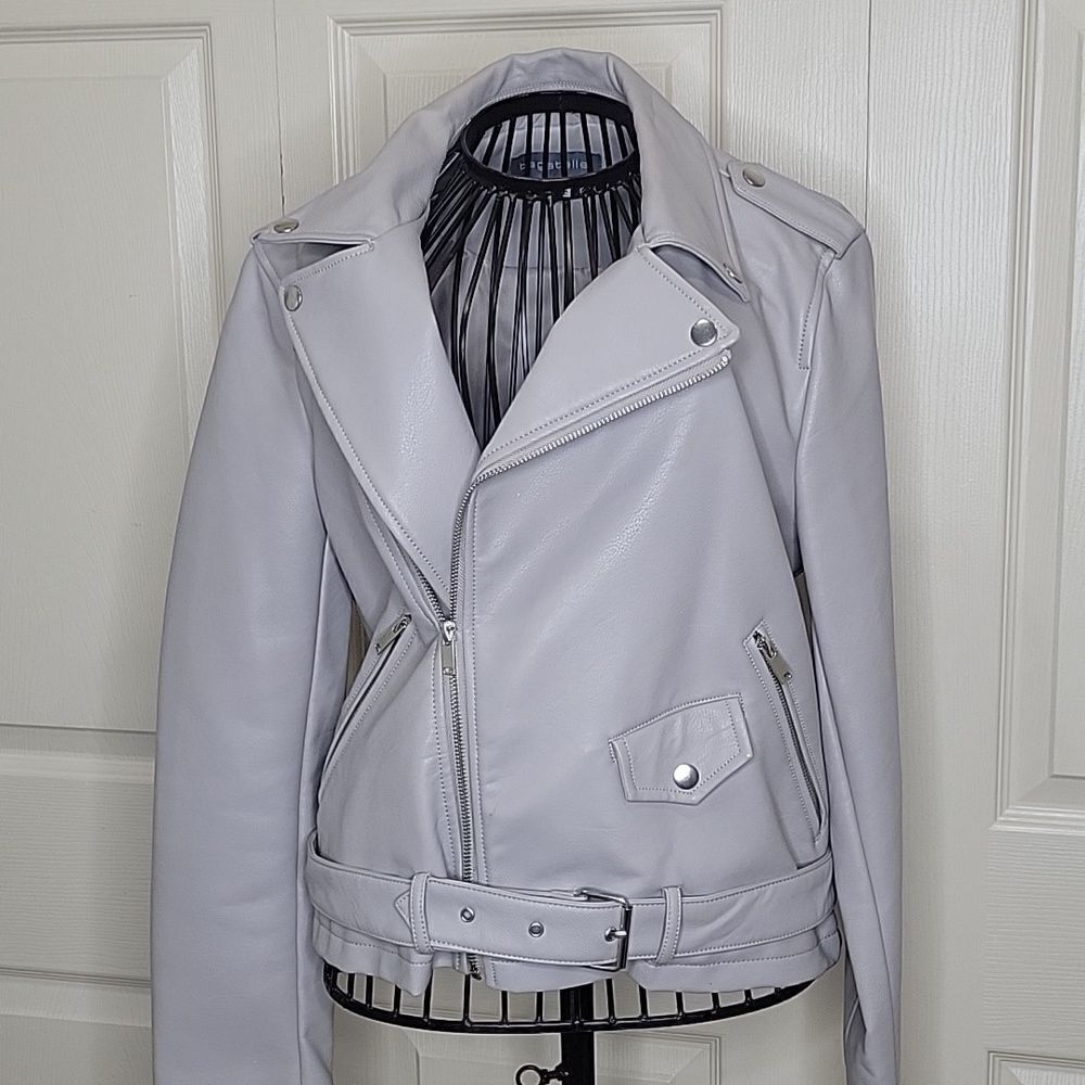 BAGATELLE Gray Faux Leather Motocycle Jacket Size Medium